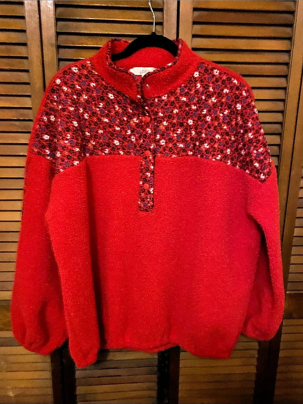 LOFT Sherpa Creme Red Floral Print Quarter Zip Sweater Floral Teddy Jacket in